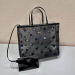 Prada Women Polka-Dot Mesh Tote Bag-Black - immagine 4