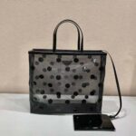 Prada Women Polka-Dot Mesh Tote Bag-Black - immagine 3