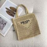 Prada Women Raffia Tote Bag-Beige - Image 2