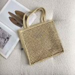 Prada Women Raffia Tote Bag-Beige - Image 3