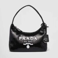 Prada Women Re-Edition 2000 Sequined Re-Nylon Mini-Bag-Black (1)