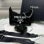 Prada Women Re-Edition 2000 Sequined Re-Nylon Mini-Bag-Black - Image 2