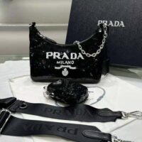 Prada Women Re-Edition 2000 Sequined Re-Nylon Mini-Bag-Black (1)