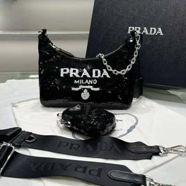 Prada Women Re-Edition 2000 Sequined Re-Nylon Mini-Bag-Black (2)