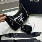 Prada Women Re-Edition 2000 Sequined Re-Nylon Mini-Bag-Black - Image 3