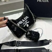 Prada Women Re-Edition 2000 Sequined Re-Nylon Mini-Bag-Black (1)