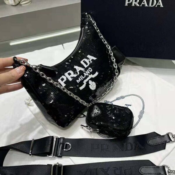 Prada Women Re-Edition 2000 Sequined Re-Nylon Mini-Bag-Black (3)