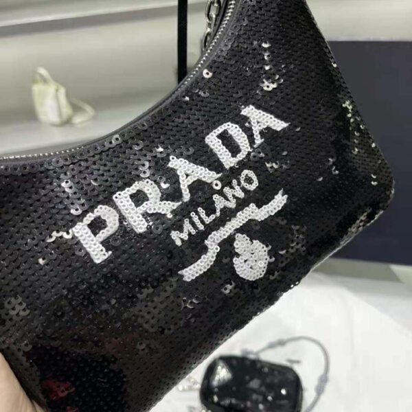Prada Women Re-Edition 2000 Sequined Re-Nylon Mini-Bag-Black (5)