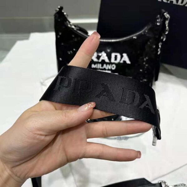 Prada Women Re-Edition 2000 Sequined Re-Nylon Mini-Bag-Black (7)