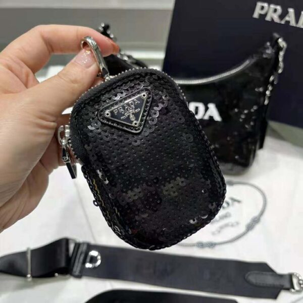 Prada Women Re-Edition 2000 Sequined Re-Nylon Mini-Bag-Black (8)