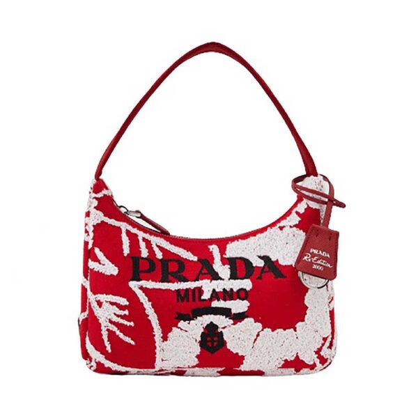 Prada Women Re-Edition 2006 Embroidered Drill Mini Bag-Red (1)