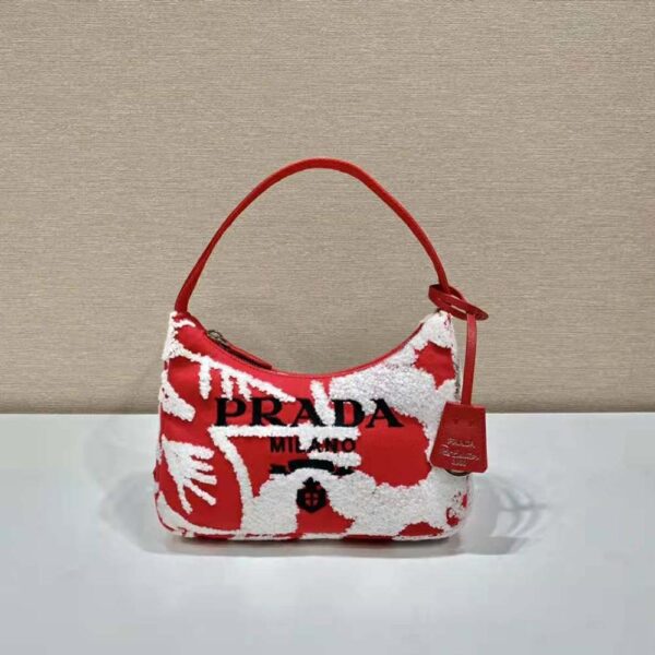 Prada Women Re-Edition 2006 Embroidered Drill Mini Bag-Red (2)