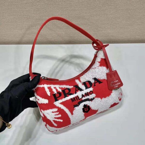 Prada Women Re-Edition 2006 Embroidered Drill Mini Bag-Red (4)