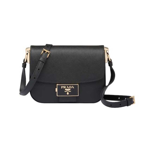 Prada Women Saffiano Leather Prada Embleme Bag-Black