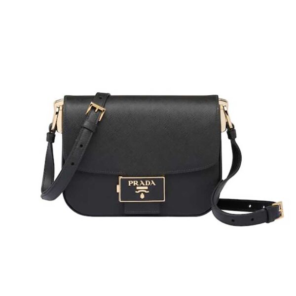 Prada Women Saffiano Leather Prada Emblème Bag-black (1)