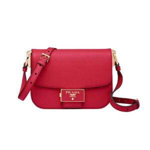 Prada Women Saffiano Leather Prada Embleme Bag-Red