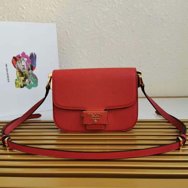 Prada Women Saffiano Leather Prada Emblème Bag-red (2)