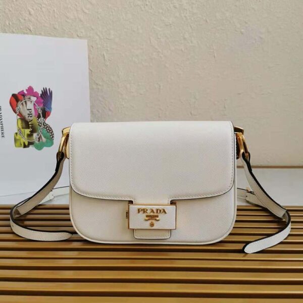 Prada Women Saffiano Leather Prada Emblème Bag-white (2)