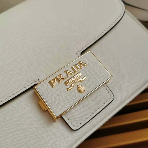 Prada Women Saffiano Leather Prada Emblème Bag-white (7)