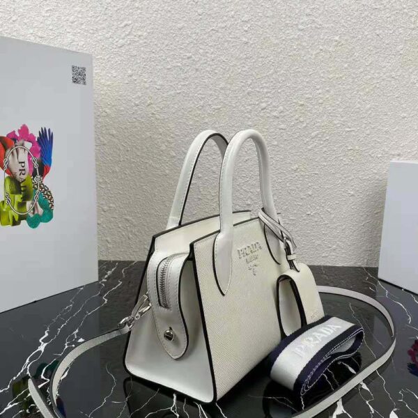 Prada Women Saffiano Leather Prada Monochrome Bag-white (4)