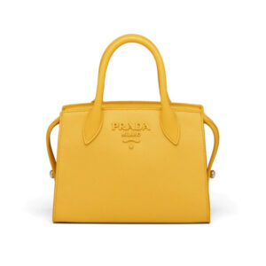 Prada Women Saffiano Leather Prada Monochrome Bag-Yellow