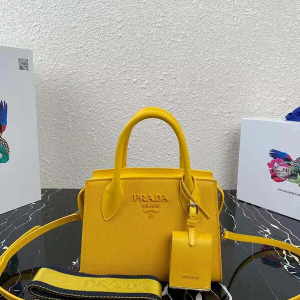 Prada Women Saffiano Leather Prada Monochrome Bag-yellow (2)