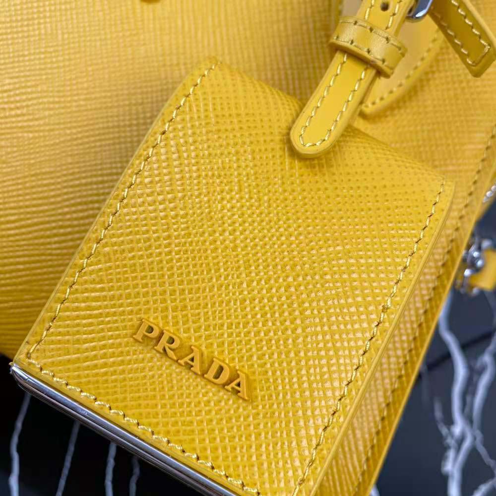 Prada Milan Women Mustard Ladies Leather Hand Bag, Size: 14x10.5 Inch