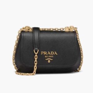 Prada Women Saffiano Leather Shoulder Bag-Black