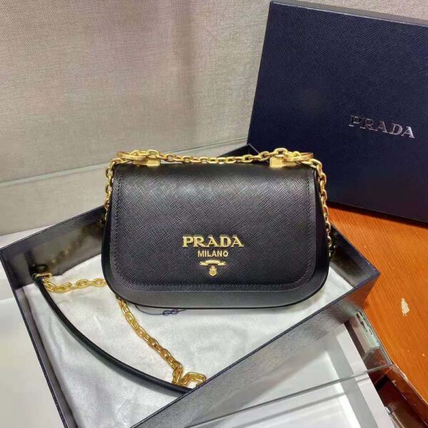 Prada Women Saffiano Leather Shoulder Bag-Black (2)
