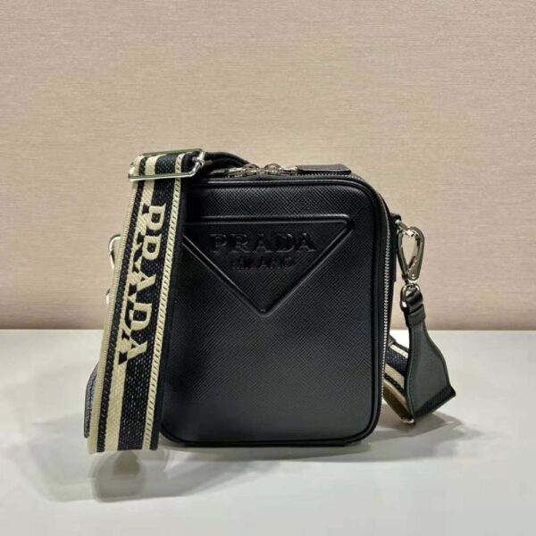Prada Women Saffiano Leather Shoulder Bag-Black (3)