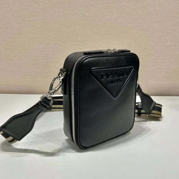 Prada Women Saffiano Leather Shoulder Bag-Black (4)