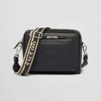 Prada Women Saffiano Leather Shoulder Bag With Iconic Prada Material-Black (1)