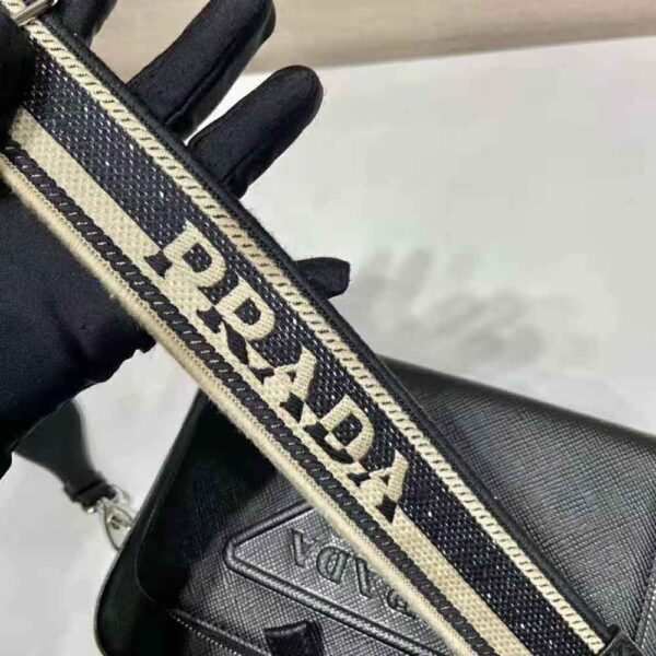 Prada Women Saffiano Leather Shoulder Bag With Iconic Prada Material-Black (5)