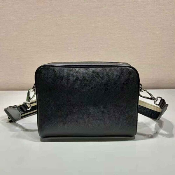 Prada Women Saffiano Leather Shoulder Bag With Iconic Prada Material-Black (7)
