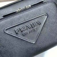 Prada Women Saffiano Leather Shoulder Bag With Iconic Prada Material-Black (1)
