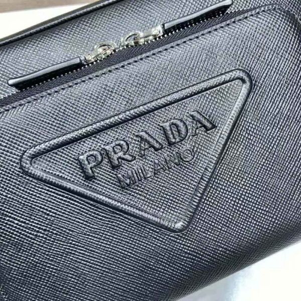 Prada Women Saffiano Leather Shoulder Bag With Iconic Prada Material-Black (8)