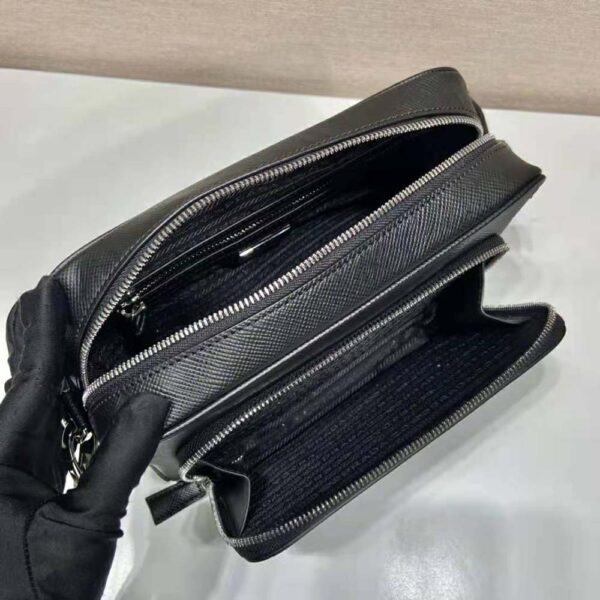 Prada Women Saffiano Leather Shoulder Bag With Iconic Prada Material-Black (9)