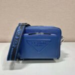 Prada Women Saffiano Leather Shoulder Bag With Iconic Prada Material-Navy - Imagen 2