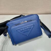 Prada Women Saffiano Leather Shoulder Bag With Iconic Prada Material-Navy (1)