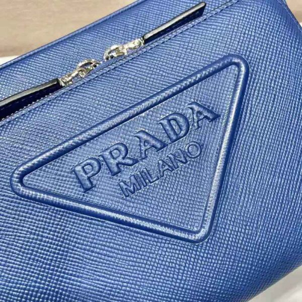 Prada Women Saffiano Leather Shoulder Bag With Iconic Prada Material-Navy (5)