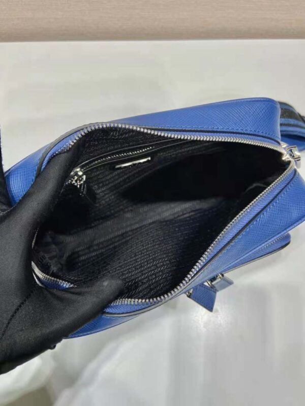 Prada Women Saffiano Leather Shoulder Bag With Iconic Prada Material-Navy (6)