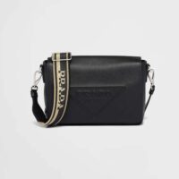 Prada Women Saffiano Leather Shoulder Bag with Sleek-Black