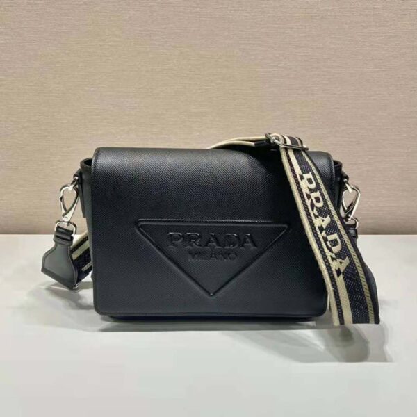 Prada Women Saffiano Leather Shoulder Bag with Sleek-Black (2)
