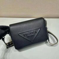 Prada Women Saffiano Leather Shoulder Bag with Sleek-Black (1)