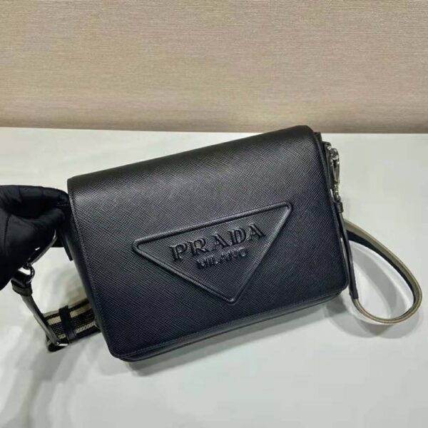 Prada Women Saffiano Leather Shoulder Bag with Sleek-Black (3)