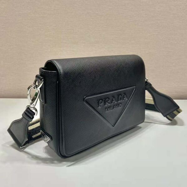 Prada Women Saffiano Leather Shoulder Bag with Sleek-Black (4)