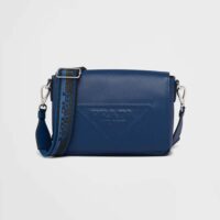 Prada Women Saffiano Leather Shoulder Bag with Sleek-Navy