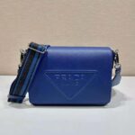 Prada Women Saffiano Leather Shoulder Bag with Sleek-Navy - immagine 2