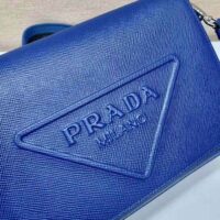 Prada Women Saffiano Leather Shoulder Bag with Sleek-Navy (1)