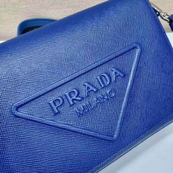 Prada Women Saffiano Leather Shoulder Bag with Sleek-Navy (4)